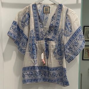 Bell blue and white Angel Blouse - Medium